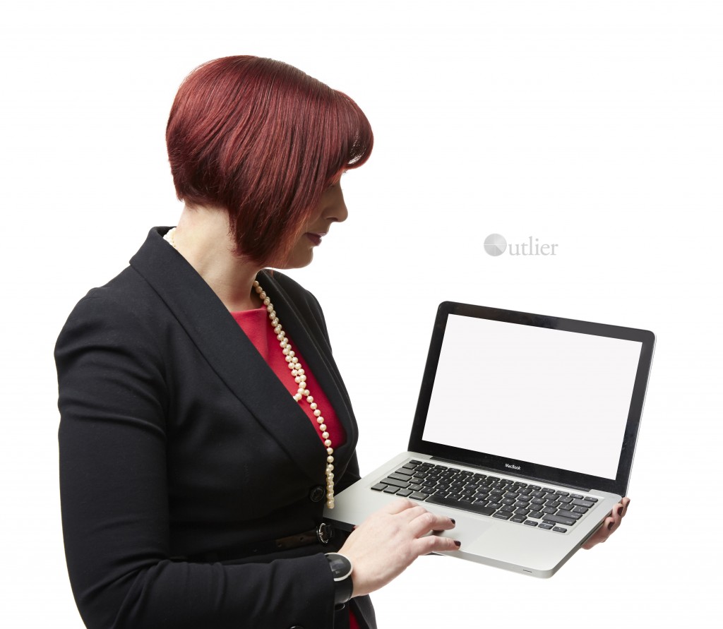 Amber looking at laptop blank screen